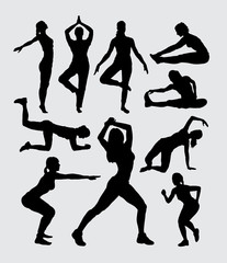 Aerobic women fitness sport silhouettes