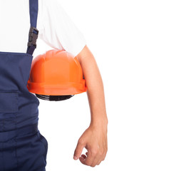 Builder with orange hardhat