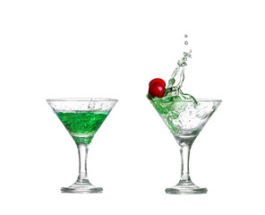  collage  green cocktail with  isolated on white background