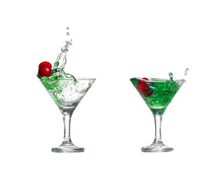  collage  green cocktail with  isolated on white background