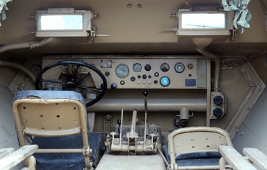 in an American military truck of World War II