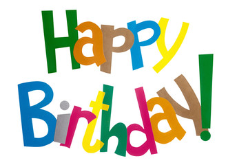 Colored flags with multicolor text birthday greetings