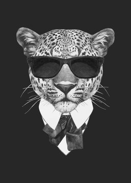 Portrait of Leopard in suit. Vector isolated elements.
