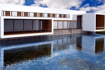 3D rendering of modern mansion