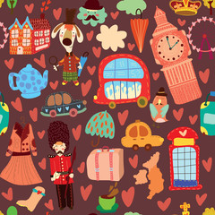 Cartoon seamless pattern with London elements. Seamless pattern