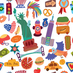 Cartoon seamless pattern with American elements. Seamless patter