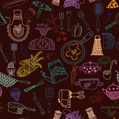 Seamless vector pattern. Kitchen/food background Cartoon backgro
