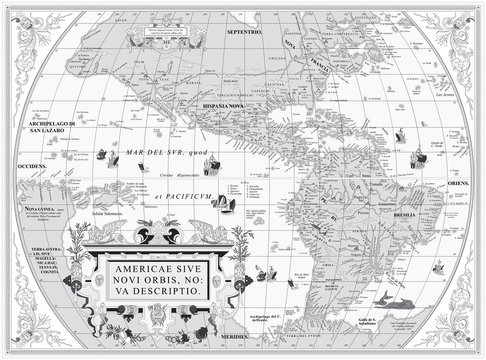 Old map of South and North America