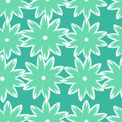 Delicate seamless pattern, flowers on a green background. Vector illustration. The project of Textile. Wallpaper. Wrapping paper.
