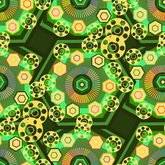 Geometric background of the polygons in the yellow-green range. Seamless.