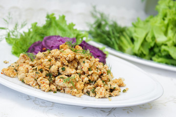 Thai Spicy minced chicken salad