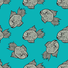 Figure fish in cartoon style on a blue background.Seamless.