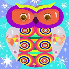 Funny owl with snowflakes in cartoon style.For printing on T-shirts