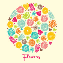 Cute flowers postcard. Vector illustration.