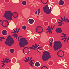 Leaves seamless pattern vector illustration on a red background. - 88610117