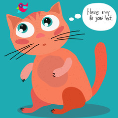 Cat and a bird in a cartoon style.