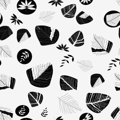 Black leaves on a white background. Seamless.