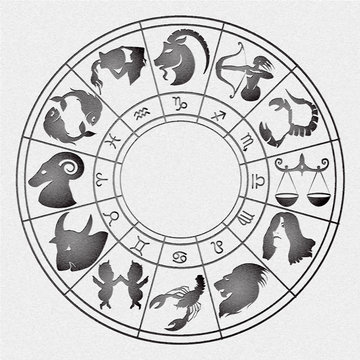 vector illustration of zodiac signs arranged in a circle with the effect of stamping on canvas