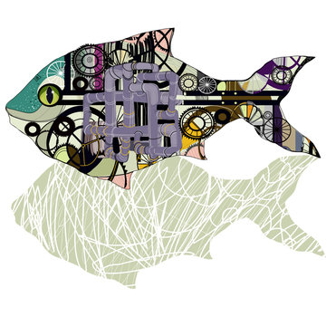 Vector image of fish in the steampunk style.