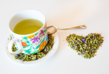Mallow herbal tea cup, love for healthy herbs