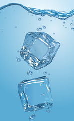 Two ice cubes dropped into water. EPS10