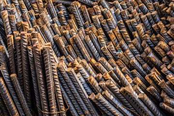 Rusty rebar. Rusty bent rebar steel used in construction.    