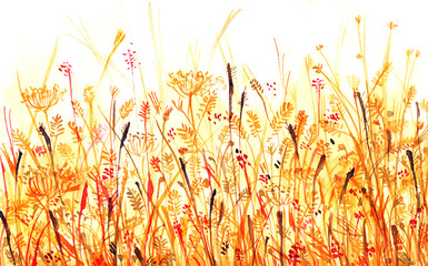 ocher thickets of grass, abstract watercolor background