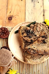 Honey variety with honeycomb and honey in a jar with beeswax.
