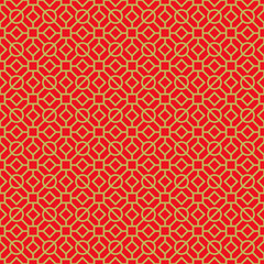Golden seamless vintage Chinese window tracery polygon circle pattern background.

