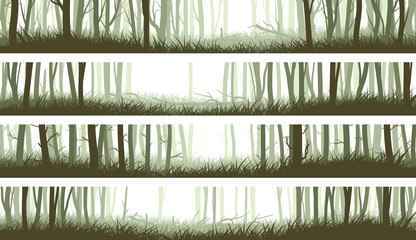 Horizontal banners forest with trunks and clearing in woods. © vertyr