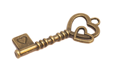 Key with heart shape isolated on white background
