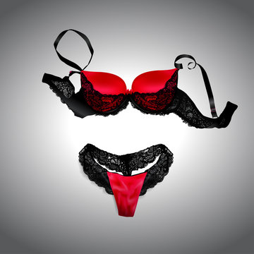 Black and red female sexy lingerie. Vector illustration