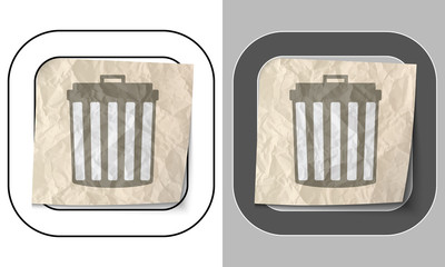 set of two icons and crumpled paper with trashcan