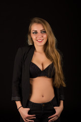 sexy woman wearing lingerie and jacket