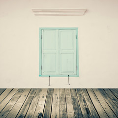 Wooden Plank Floor and Vintage Wall Brick With Window - Texture