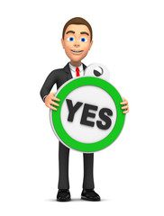 successful businessman holds yes