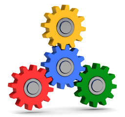 four gears on white background