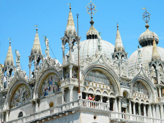 Closeup of the Patriarchal Cathedral Basilica of Saint Mark at t