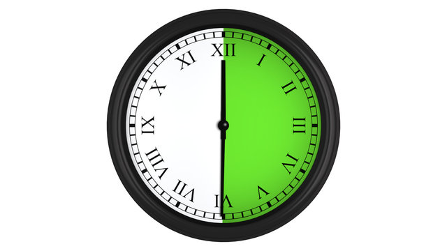 Roman wall clock with green 30 minutes time interval