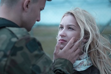 Soldier saying goodbye