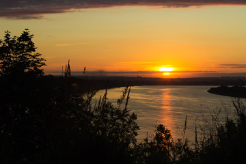 sunset, river