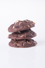 Almonds chocolate chips cookies on background