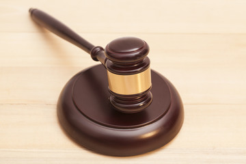 Wooden Judge Gavel And Soundboard On Wooden Table