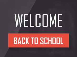 Back to school vector illustration with text; supplies and long shadows