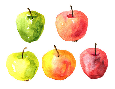 Set of  watercolor drawing apples