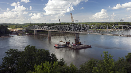 bridge over the Missouri river being repaired