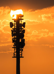 Radio tower during sunset