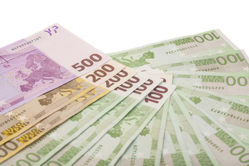 Fototapeta na wymiar Different Euro banknotes isolated