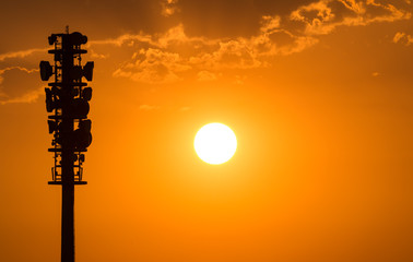 Radio tower during sunset