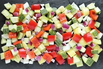 Diced vegetables.